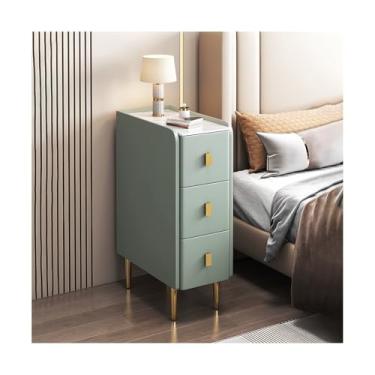 Imagem de Mesa De Cabeceira Estreita De Madeira Maciça Com 3 Gavetas, Moderna E Fina Para Quarto, Sala De Estar, Sofá, Dormitório(Green,7x15x24")