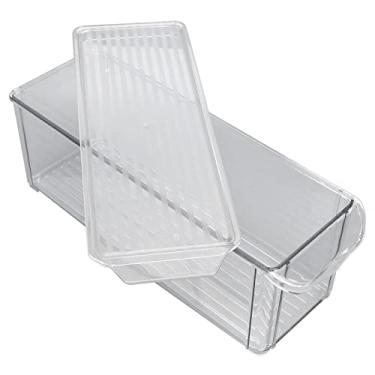 Imagem de Eujgoov Material Plástico de Grau Alimentar Com Design Transparente, Caixa de Organização Clara de Grande Capacidade para Cozinha, Geladeira, Freezer, Despensa, (Alto estreito (com capa))