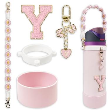 Imagem de Conjunto de monograma fofo de bota de silicone compatível com garrafa de água Owala 680 g - Acessórios perfeitos para Owala Tumbler, Owala Free Sip, Pink Owala, Black Owala, copo de café owala (rosa