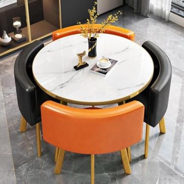 Imagem de Mesa De Clube De Sala De Recepção De Escritório, Combinação De Mesa E Cadeira De Recepção, Cadeira De Couro Pu Estilo Retrô Pernas De Metal, Mesa E Cadeir, Orange+black