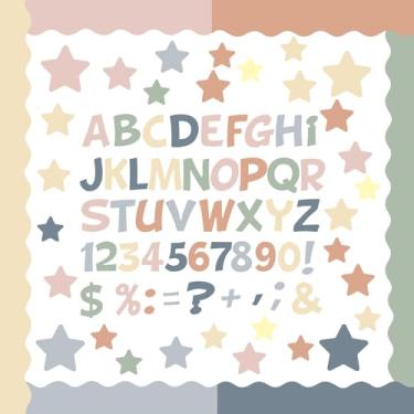 Imagem de Containlol Conjunto de 188 peças com bordas de cartaz de boletim colorido Boho com glitter, com recortes de estrelas, inclui 18 metros, acabamento de boletin, letras, estrelas, números, pontuações