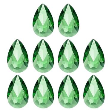Imagem de PATIKIL K9 Pingentes de gota de cristal contas ovais, pacote com 10 peças de prismas de lustre de 38 mm, contas penduradas, lâmpada DIY para decoração de artesanato, verde