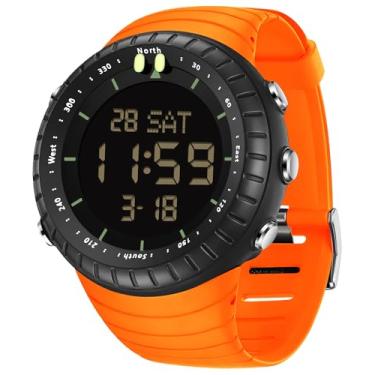 Imagem de findtime Relógio digital masculino tático à prova d'água com números grandes, alarme, cronômetro, esportivo, corrida, militar, relógio de pulso eletrônico simples, Laranja, Casual
