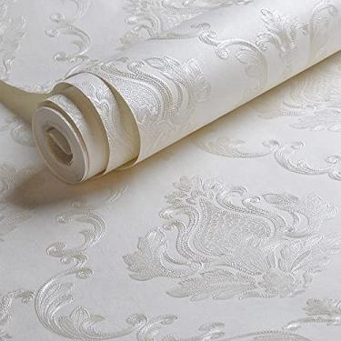 Imagem de Kamildecor Papel de parede vintage em relevo texturizado floral tradicional creme branco decorativo papel de parede damasco 52,8 cm x 998,2 cm