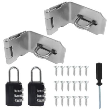 Imagem de Seimneire Pacote com 2 fechaduras de porta, cadeado de dobradiça de aço inoxidável de 10 cm e 90 graus para armário de porta de celeiro