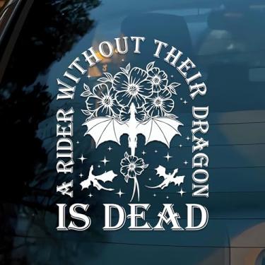Imagem de A Rider Without Their Dragon is Dead Car Decal Funny Flower, Fourth Wing, Dragon, Fantasy, Bookish Humor Acessórios para Janela de Carro Afirmações Vinil Impermeável 15 cm Adesivo de Para-choque