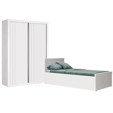 Imagem de Jogo de Quarto Infantil com Guarda Roupa Prince e Bicama Nuth - Reller Móveis Branco Fosco