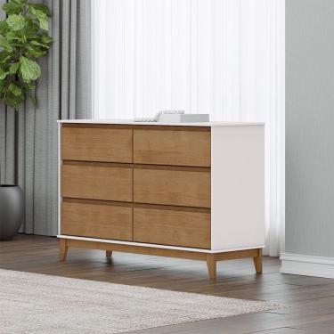 Imagem de Cômoda 6 Gavetas Linha Prata Madeira Maciça e MDF 2815BFN Off White Freijó Finestra