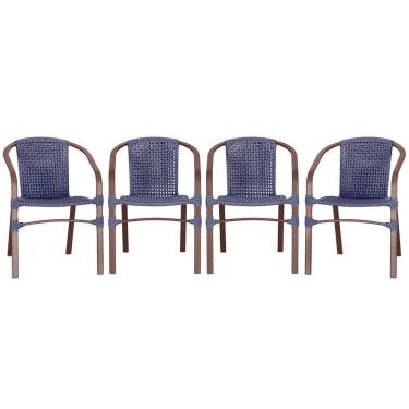 Imagem de 04 Cadeiras Floripa Alumínio Pintura Marrom Trama Azul