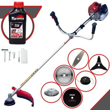 Imagem de Roçadeira Cortador de Grama À Gasolina Kawashima BCJ431-L 43cc 1,7HP 10.000rpm Completo Com Kit 4 Lâminas + Carretel + Escova de Aço + ÓLEO TOYAMA 2T