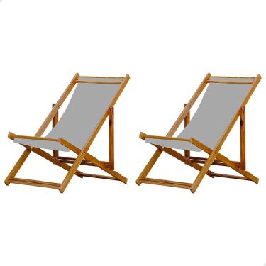 Imagem de Kit 2 Espreguiçadeiras Preguiçosa Dobrável sem Braço Mel em Madeira Maciça