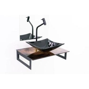 Imagem de Gabinete De Vidro 50Cm Com Cuba Quadrada - Madeira Rustica