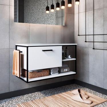 Imagem de Gabinete Para Banheiro Industrial Suspenso Com Porta Basculante Branco