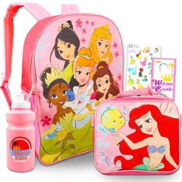 Imagem de Disney Mochila grande princesa para meninas – Pacote com mochila princesa de 38 cm, lancheira princesa Disney e mais | Conjunto de mochila infantil Disney Princess, Disney Mochila Princess, Disney