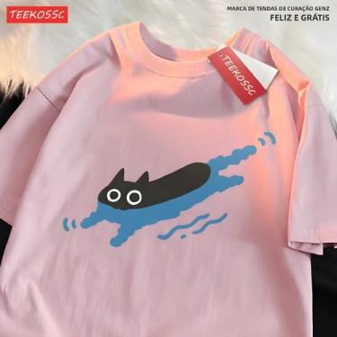 Imagem de Camiseta De Casal De Gato Preto Manga Curta De Algodão Respirável Casu