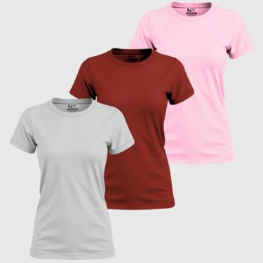 Imagem de Kit 3 Blusinhas Femininas Camiseta Basica 100% Algodão Gola Redonda Fa