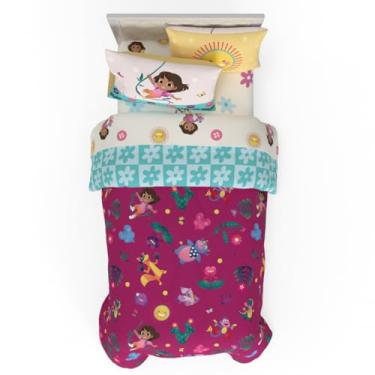 Imagem de Franco Jogo de cama infantil Dora The Explorer, super macio e aconchegante, de microfibra reversível, edredom e lençol com fronha, tamanho solteiro de 5 peças, (produto oficialmente licenciado)