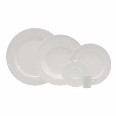 Imagem de Serviço de Jantar e Café 20 Peças em Porcelana, Modelo Aspen, Redondo com Relevo, Porcelana Schmidt