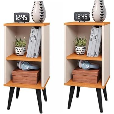 Imagem de Kit Conjunto 2 Mesa De Cabeceira Mudo Charme Retro Com Nicho Quarto Cama (Off White Cina)