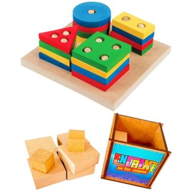 Imagem de Kit 2 Brinquedos FORMAS GEOMÉTRICAS em EVA + ENCAIXE SE FOR CAPAZ em Madeira - Brinquedo Educativo