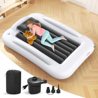 Imagem de Cama inflável para viagem infantil – Cama infantil portátil de 152 cm para viagens com laterais seguras – Conjunto de colchão de ar infantil aconchegante com bomba de alta velocidade e estojo de