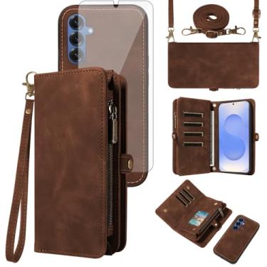 Imagem de Asuwish Capa de celular para Samsung Galaxy S25 Plus S25+ 5G Carteira com zíper destacável com protetor de tela de vidro temperado, alça flip porta-cartões S25Plus 25S + S 25 25+ SM-S936U mulheres