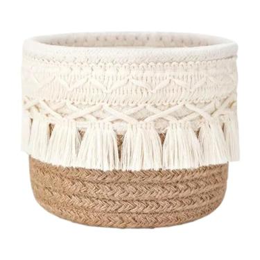 Imagem de Ysyqkn Cesta de corda trançada organizadora de pincéis de maquiagem mini cesta de armazenamento estojo de cosméticos para quarto penteadeira mesa, Marrom, 12x10