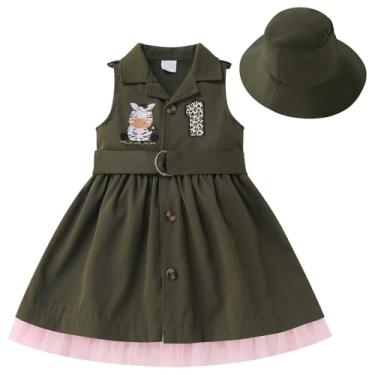Imagem de IDOPIP Roupa de safári para bebês meninas selvagens de 1º aniversário, vestido tutu safári de animais selvagens com chapéu, roupa de festa de Halloween para meninas, sessão de fotos, verde, 9 a 12