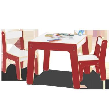 Imagem de Conjunto Mesa E 2 Cadeiras De Madeira Infantil Vermelha - Junges