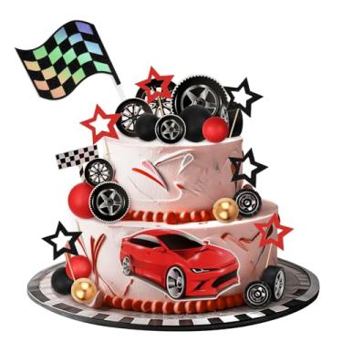 Imagem de 29 Pieces Racing Car Cake Decorations Wheel Flag Cupcake Toppers for Racing Car Theme Party Boys Birthday Party Decoration Supplies