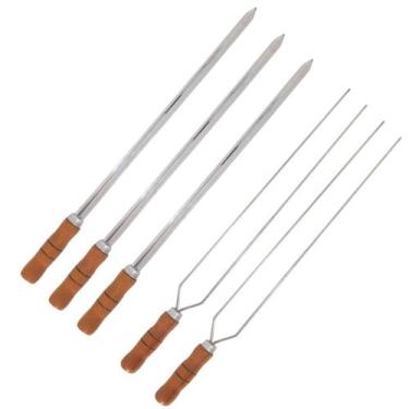 Imagem de Kit 5 Espetos Espada E Duplo Inox 60cm Com Cabo De Madeira - INOX LAUR