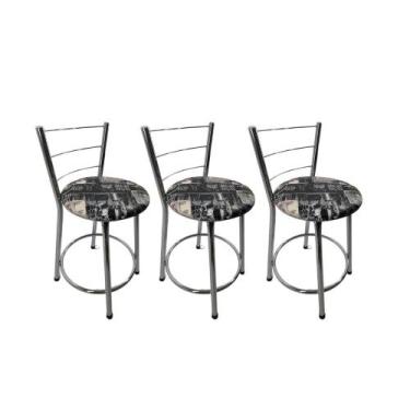 Imagem de Kit 3 Banquetas Bancos Baixa Bistrô Balcão Cozinha Cromada - FortMix, 