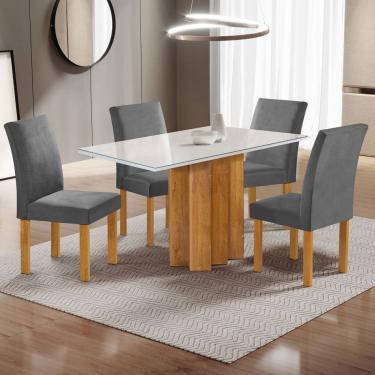 Imagem de Mesa de Jantar 4 Lugares Lorena Espanha com Vidro Cinamomo/Off White/Cinza - Cel Móveis