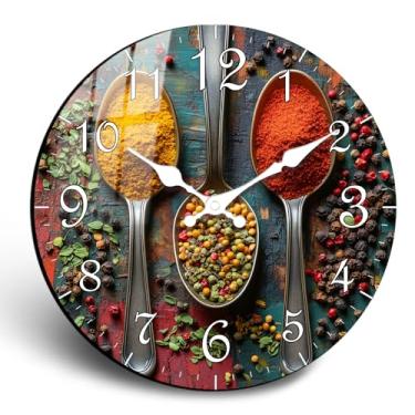 Imagem de JENGRYOE Relógio de parede grande vintage com especiarias de 50 cm, sem tique-taque, silencioso, operado por bateria, relógio analógico de madeira, decorativo para sala de estar, escritório, escola