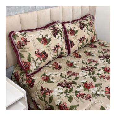 Imagem de Jogo de Colcha Casal Box Linhão com Franja e Fronhas Algodão – Cobre Leito Estampado Dupla Face, Macio e Durável(MODELO - 9)