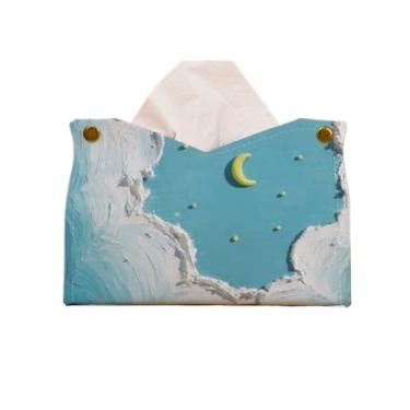 Imagem de Capa para caixa de lenços de papel Luz estilo de luxo caixa tecido capa colorida pintura a óleo couro do plutônio titular escritório guardanapo dispensador(Blue)