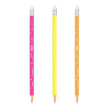 Imagem de Kit Lápis Preto HB com Borracha Cores Neon (3, 6, ou 12) Unidades Mape