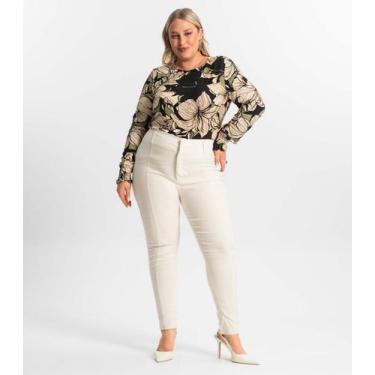 Imagem de Calça Feminina Plus Size Em Bengaline Secret Glam Bege, Plus G2, Bege