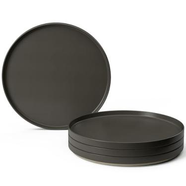 Imagem de MIAMIO Conjunto de pratos para 4 pessoas / utensílios de jantar para 4 pessoas, grés fosco bege, lavável na máquina de lavar louça e micro-ondas – Coleção Sierra (pratos escuros, pequenos (4x))