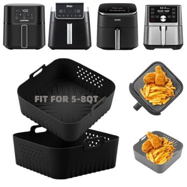 Imagem de LYHOLKEER Forros de silicone para fritadeira a ar, 2 peças de forros quadrados de silicone reutilizáveis para Ninja Air Fryer Pro XL AF141 AF142 AF181 AF182 5,5 6 6,5 QT e outros acessórios de