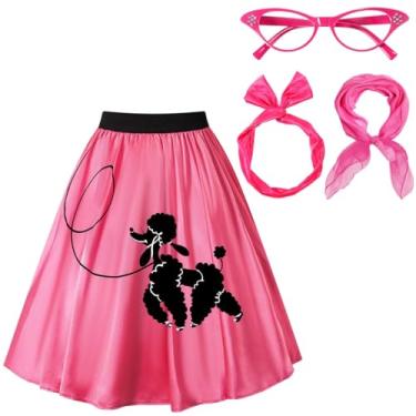 Imagem de PROMOTED TO BIG SISTER Roupa feminina anos 50, saia Poodle 1950, acessório para fantasia de Halloween, cachecol, óculos, faixa de cabeça, Vermelho rosa, GG