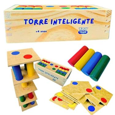 Imagem de Torre Inteligente em Madeira, 34 Peças, Jogo Educativo de Equilíbrio, Raciocínio Lógico e Coordenação Motora