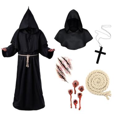 Imagem de YYKULKEY Roupão masculino de Halloween frade medieval renascentista monge padre capa com capuz fantasia cosplay para adultos (B-G)