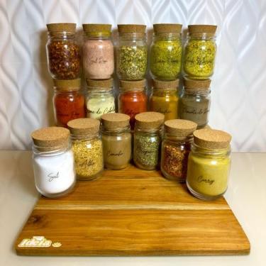 Imagem de Kit 12 Potes de Tempero 200ml + Cartela com 37 Adesivos Preto Transpar