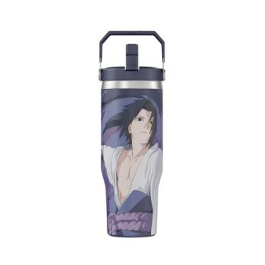 Imagem de Copo Naruto Sasuke Wrath com tampa, copo de água de 850 g, isolado a vácuo, garrafa de água anime, copo de aço inoxidável isolado reutilizável para água, chá gelado ou café