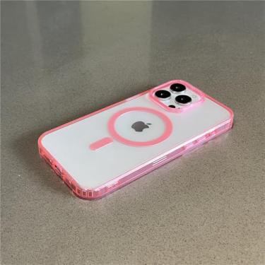 Imagem de TransparentFor Magnetic Wireless Charge Case para iPhone 16 15 14 13 12 11 Pro Max Mini Plus Capa protetora contra choque, rosa, para iPhone 13Pro Max