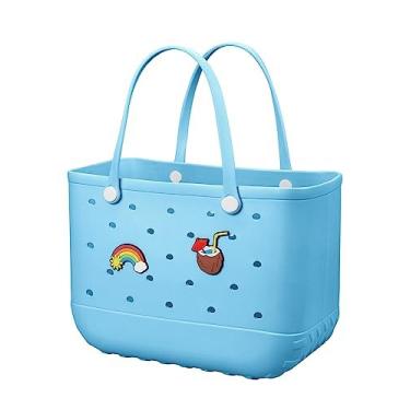 Imagem de Bolsa de praia de borracha – Bolsa de viagem impermeável para mulheres, lavável, bolsa para esportes, praia, mercado, piscina, Azul claro - 1, Large
