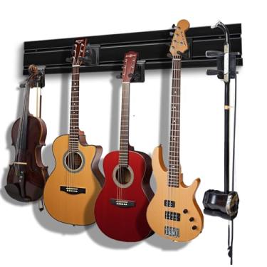 Imagem de YCXYQ Preto - Suporte de parede de guitarra com 5 ganchos, vários suportes de parede de liga de alumínio, multifuncional, abertura ajustável, gancho ajustável, violino, Erhu Hulusi, suporte universal