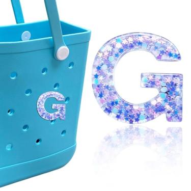 Imagem de HLUWA Pingentes De Letras Para Bolsas Bogg E Simply Southern - Alfabeto Roxo Estrela Lantejoulas Acessórios Inserir Decorativas Bolsa Praia (G)