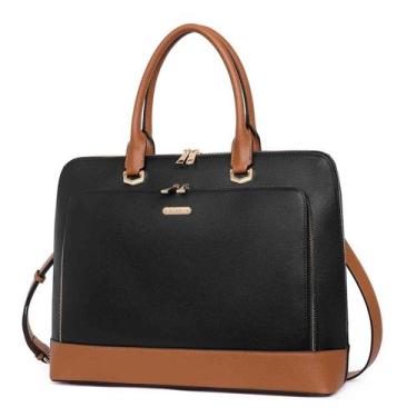 Imagem de Maleta de couro CLUCI para mulheres, laptop de 15,6", preto-marrom